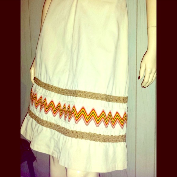 HAPPY LEGS Vintage 70s Boho Denim A-line Funky Zigzag Skirt - Picture 4 of 5